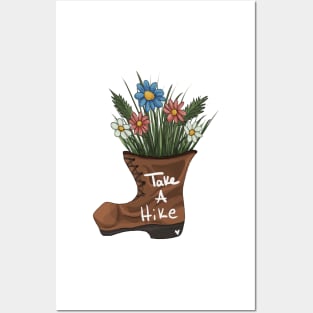 Take A Hike - Hiking Boot with Flowers Posters and Art